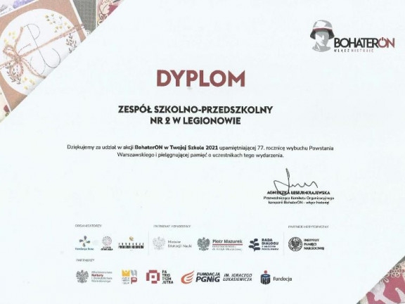 Obraz przedstawia Dyplom dla ZSP2